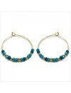 Boucles d'oreilles créoles 30 mm en plaqué or avec pierre fine en Turquoise apatite - Bijoux fins et modernes