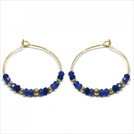 Boucles d'oreilles créoles 30 mm en plaqué or avec pierre fine en lapis lazuli - Bijoux fins et modernes