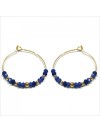 Boucles d'oreilles créoles 30 mm en plaqué or avec pierre fine en lapis lazuli - Bijoux fins et modernes