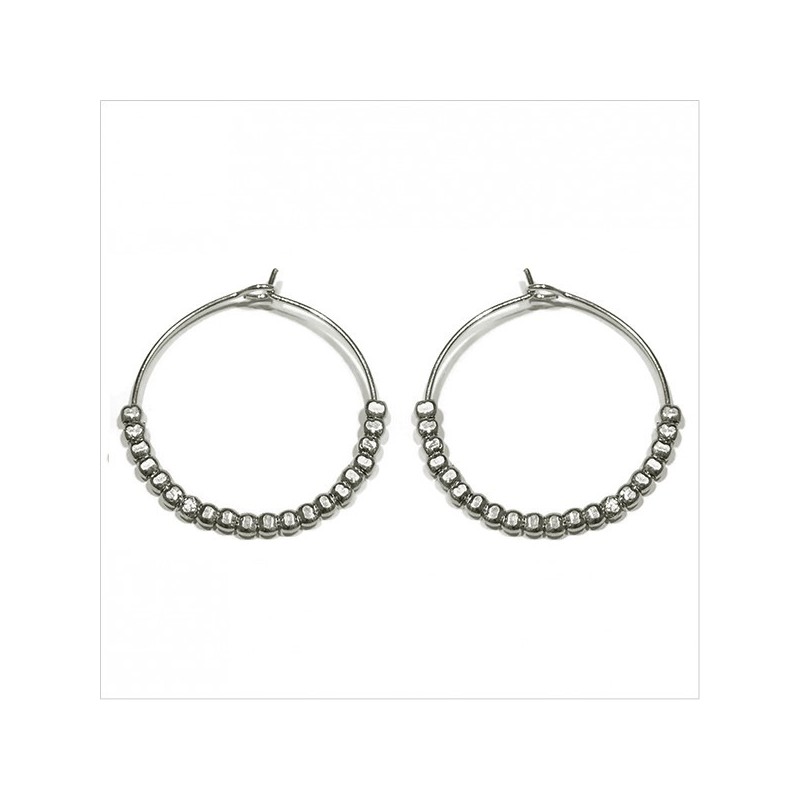 Créoles 30 mm en argent avec perles à écraser - Bijoux fins et fantaisies