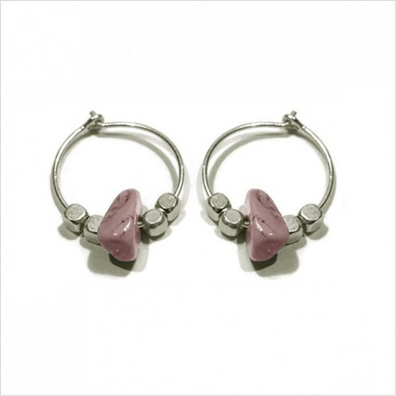 Créoles 15 mm en argent avec perles facettées et pierre fine en Rhodochrosite rose - Bijoux fins et intemporels