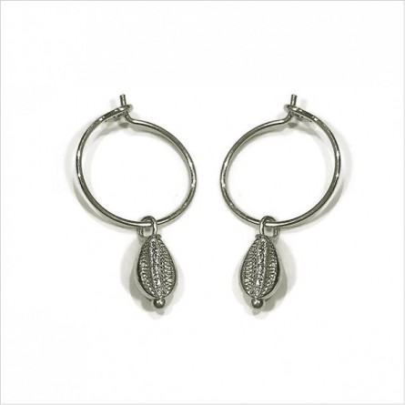 Boucles d'oreilles créoles mini coquillage cauris en argent - Bijoux délicat