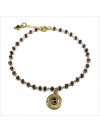 Bracelet Chapelet sur chaine perlée et médaille anthracite plaqué or - Bijoux fins et fantaisies