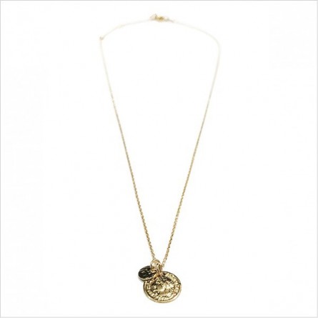 Collier sur chaine plaqué or médaille pièce de monnaie et médaille ronde martelée - Bijoux fins de créateurs