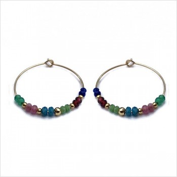 Boucles d'oreilles créoles 30 mm en argent avec pierre fine multicolore - Bijoux fins et modernes