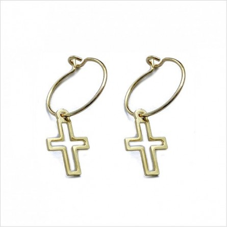 Boucles d'oreilles créoles pendentif croix évidé en plaqué or - Bijoux fins et fantaisies