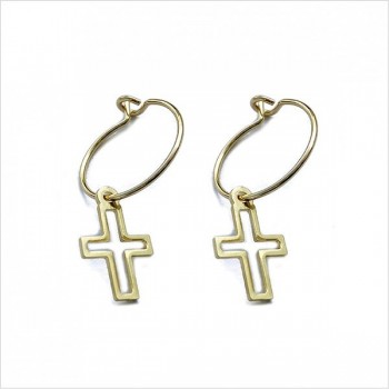 Boucles d'oreilles créoles pendentif croix évidé en plaqué or - Bijoux fins et fantaisies