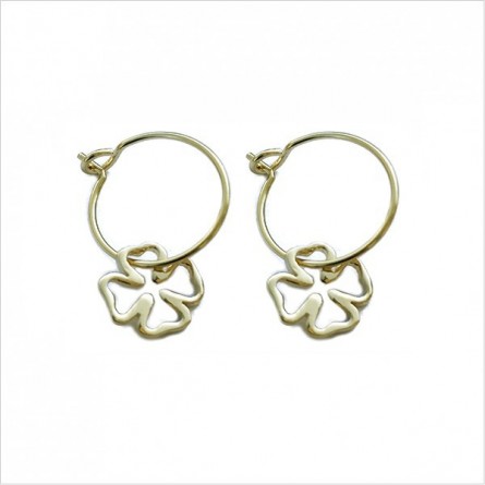 Boucles d'oreilles créoles pendentif trèfle évidé en plaqué or - Bijoux fins et fantaisies