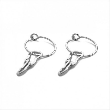 Boucles d'oreilles créoles pendentif guitare évidé en argent - Bijoux fins et fantaisies