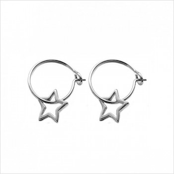 Boucles d'oreilles créoles pendentif étoile évidé en argent- Bijoux fantaisie