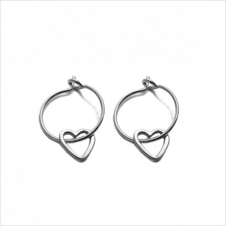 Boucles d'oreilles créoles pendentif coeur évidé en argent - Bijoux fins et fantaisies