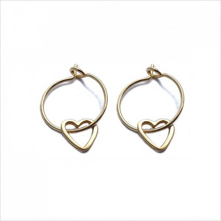 Boucles d'oreilles créoles pendentif coeur évidé en plaqué or - Bijoux fins et fantaisies