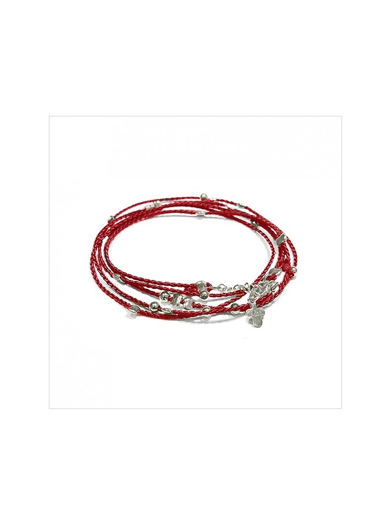 Bracelet lien rouge carmin perles en argent -Bijoux fins et fantaisies originaux