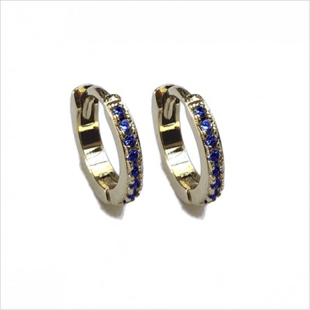 Minis boucles d'oreilles créoles serties de zirconium bleu en plaqué or - Bijoux fins et modernes