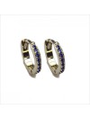 Minis boucles d'oreilles créoles serties de zirconium bleu en plaqué or - Bijoux fins et modernes