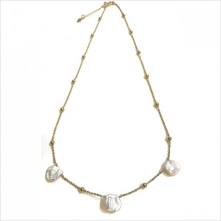 Collier perles nacrées baroques sur chaine perlée plaqué or - Bijoux fins et tendances