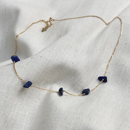 Collier plaqué or 5 pierres fines irrégulières en lapis lazuli - Bijoux fins et tendances