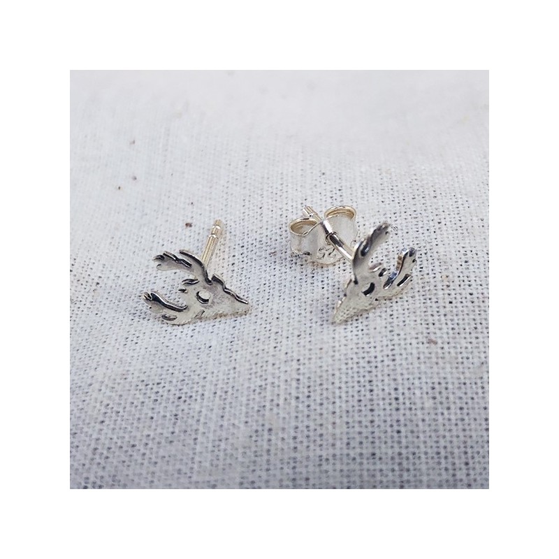Boucles d'oreilles puce tête de Renne en argent - Bijoux fins de créateur