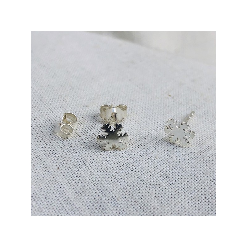 Boucles d'oreilles puce flocon de neige en argent - Bijoux fins de créateur