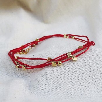 Bracelet lien rouge carmin perles en plaqué or - Bijoux fins et fantaisies originaux