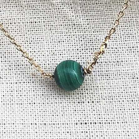 Collier sur chaine plaqué or pierres rondes malachite verte - Bijoux fins et intemporels