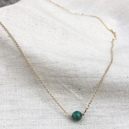 Collier sur chaine plaqué or pierres rondes malachite verte - Bijoux fins et intemporels