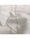 Collier plaqué or sur chaine en perle d'eau douce et pièce de monnaie - Bijoux fins et fantaisies tendances