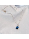 Collier sur chaine médaille pierre sertie de couleur bleu sur chaine plaqué or - Bijoux fins et modernes