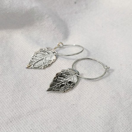 Créoles 15 mm en Argent pendentif feuille d'automne - Bijoux fins et modernes