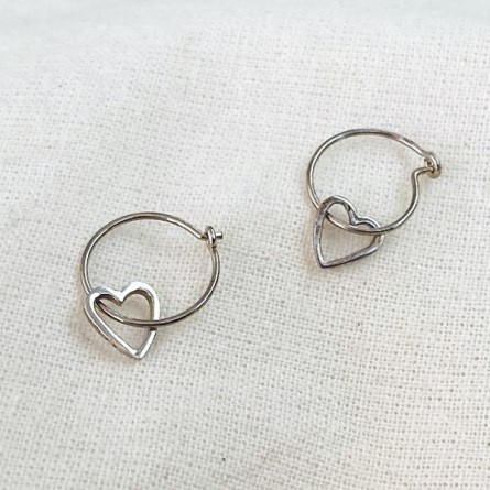 Boucles d'oreilles créoles pendentif coeur évidé en argent - Bijoux fins et fantaisies