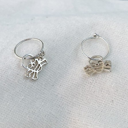 Boucles d'oreilles créoles pendentif tête de mort évidé en argent - Bijoux fins et fantaisies