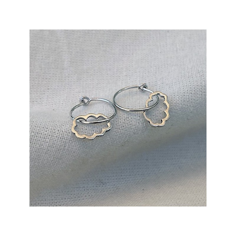 Boucles d'oreilles créoles pendentif nuage évidé en argent - Bijoux fins et fantaisies