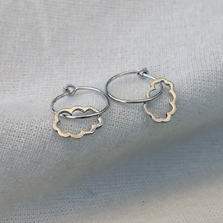 Boucles d'oreilles créoles pendentif nuage évidé en argent - Bijoux fins et fantaisies
