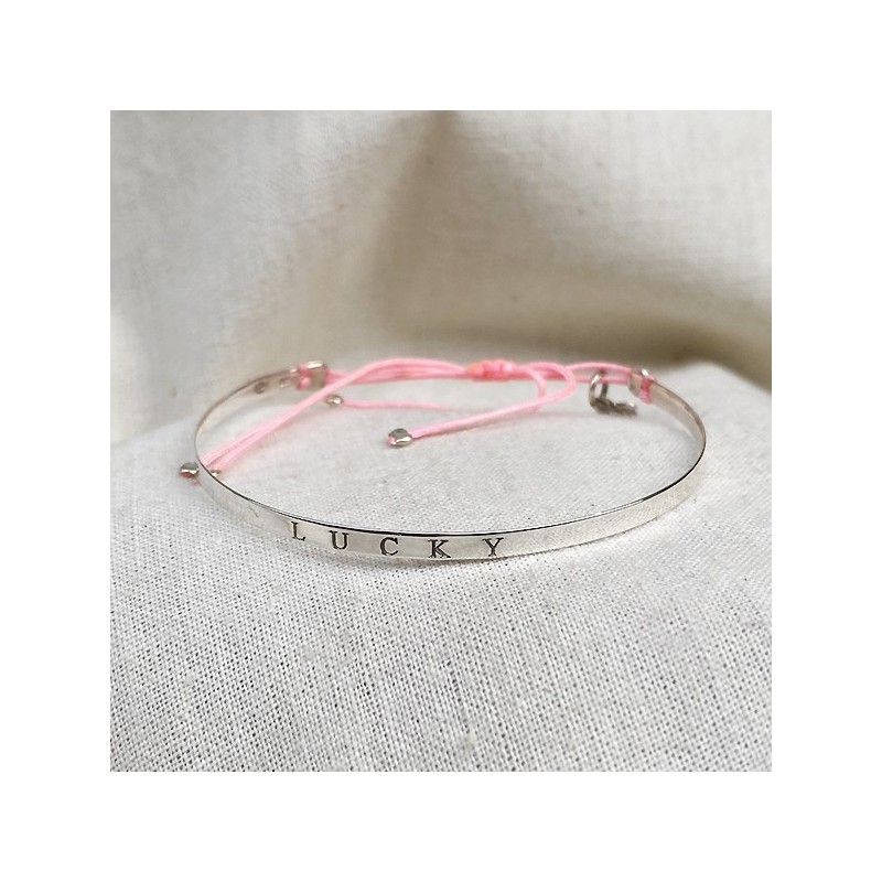 Jonc gravé message lucky en argent - bijoux fins et tendances