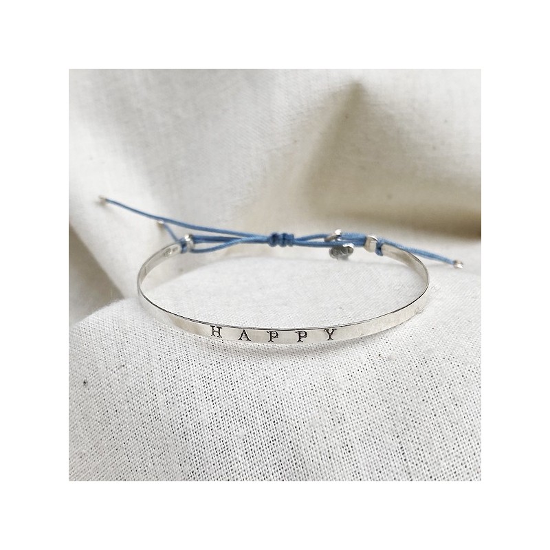 Jonc gravé message happy en argent - bijoux fins et intemporels