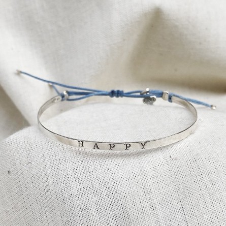 Jonc gravé message happy en argent - bijoux fins et intemporels