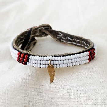 Bracelet sur cuir perlé coloré et breloques - Bijoux Ethniques originaux