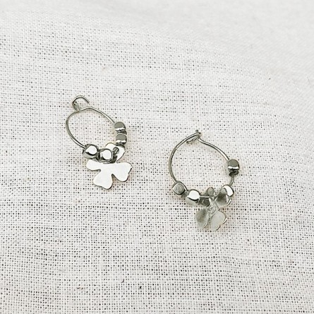 Créoles en argent avec perles facettées pendentif trèfle - Bijoux fins et fantaisies