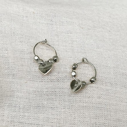 Créoles en argent avec perles facettées pendentif coeur - Bijoux fins et fantaisies