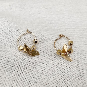 Créoles en plaqué or avec perles facettées pendentif oiseau - Bijoux fins et fantaisies