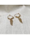 Créoles en plaqué or avec perles facettées pendentif plume - Bijoux fins et fantaisies