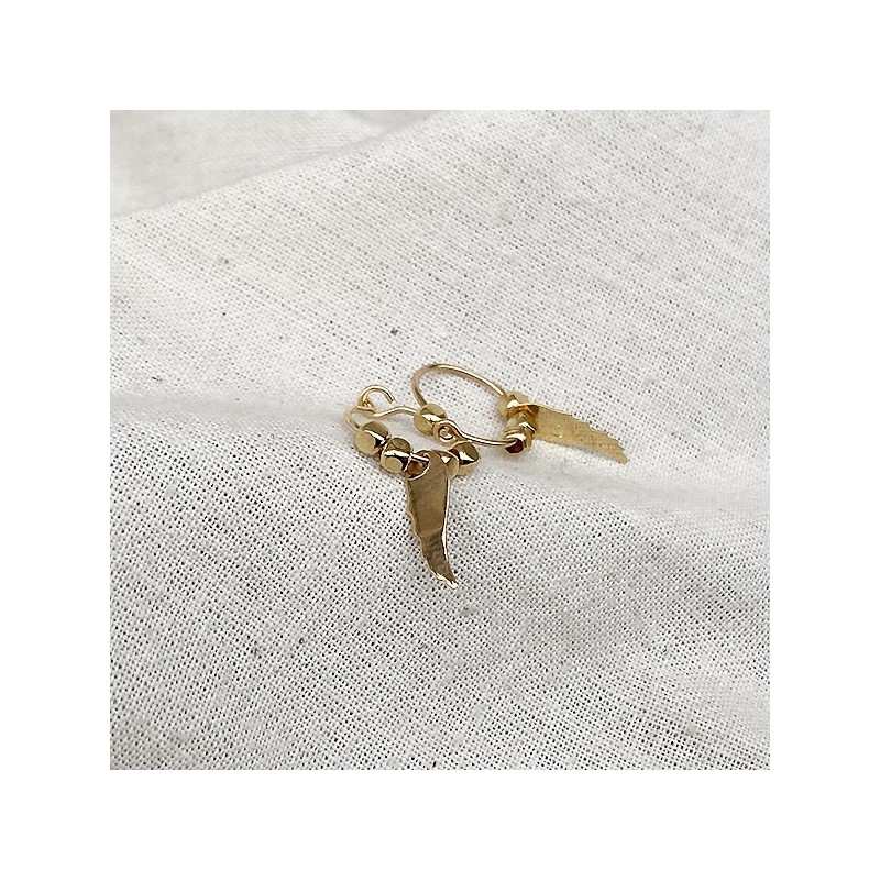 Créoles en plaqué or avec perles facettées pendentif aile d'ange - Bijoux fins et fantaisies