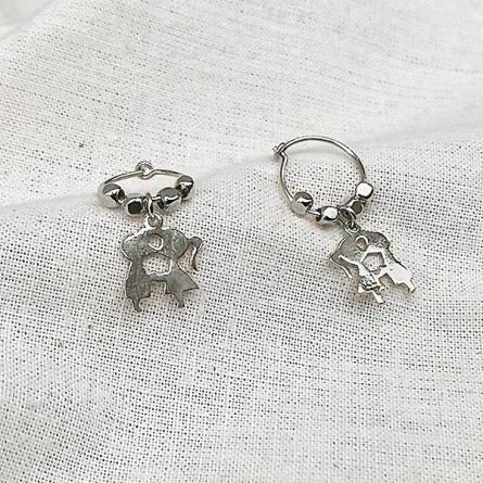 Créoles en argent avec perles facettées pendentif amoureux - Bijoux fins et fantaisies