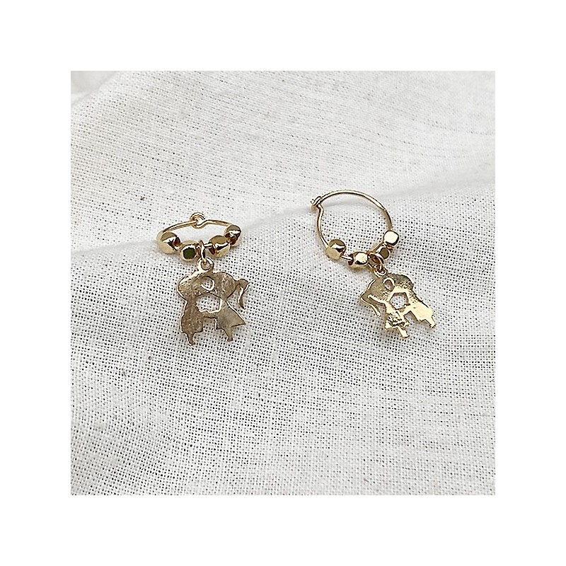 Créoles en plaqué or avec perles facettées pendentif amoureux - Bijoux fins et fantaisies