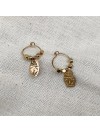 Créoles en plaqué or avec perles facettées pendentif matriochka poupée russe - Bijoux fins et fantaisies