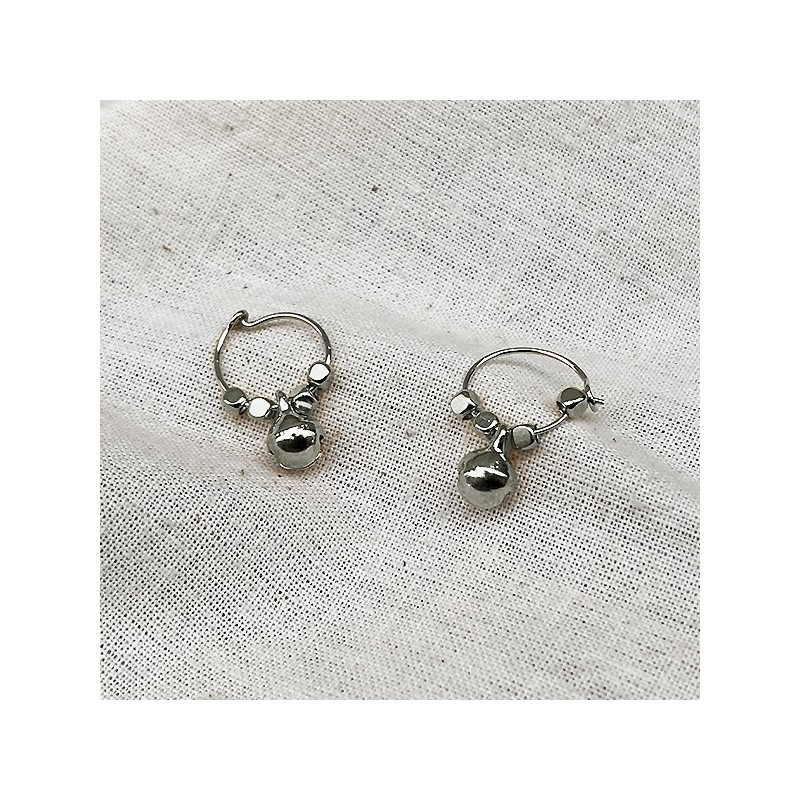 Créoles en argent avec perles facettées pendentif grelot - Bijoux fins et fantaisies