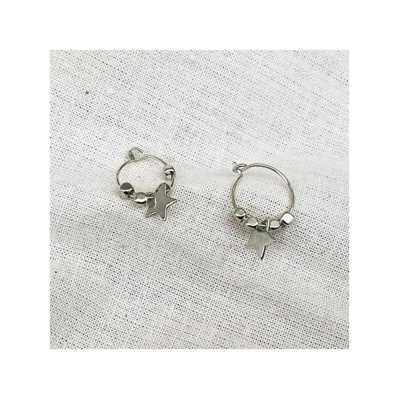 Créoles en argent avec perles facettées pendentif étoile - Bijoux modernes