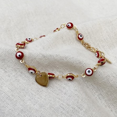 Bracelet sur chaine œil rouge en plaqué or - Bijoux fins et fantaisies
