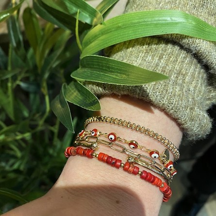 Bracelet sur chaine œil rouge en plaqué or - Bijoux fins et fantaisies