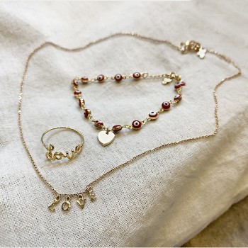 Bracelet sur chaine œil rouge en plaqué or - Bijoux fins et fantaisies